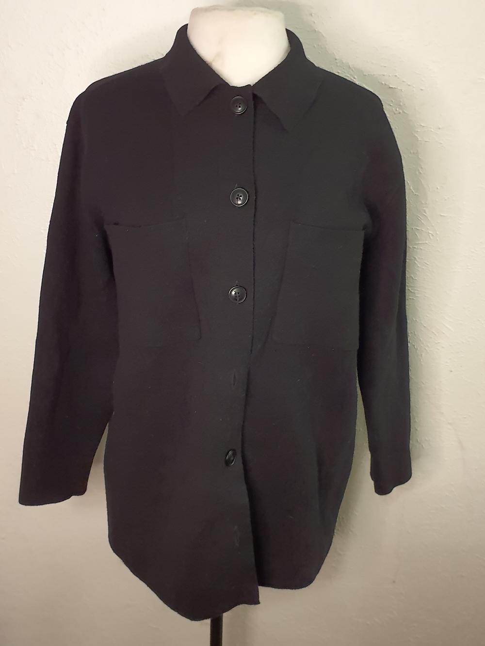 Quince Black Button-Front Women's Cardigan with Patch Pockets